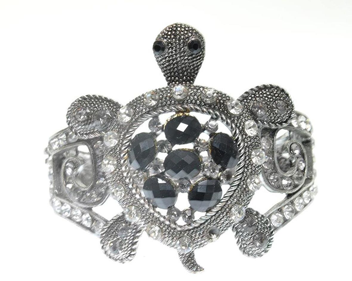 Hdmarketim Otantik Swarovski Taşlı Kaplumbağa Kelepçe Metal Bileklik 5502