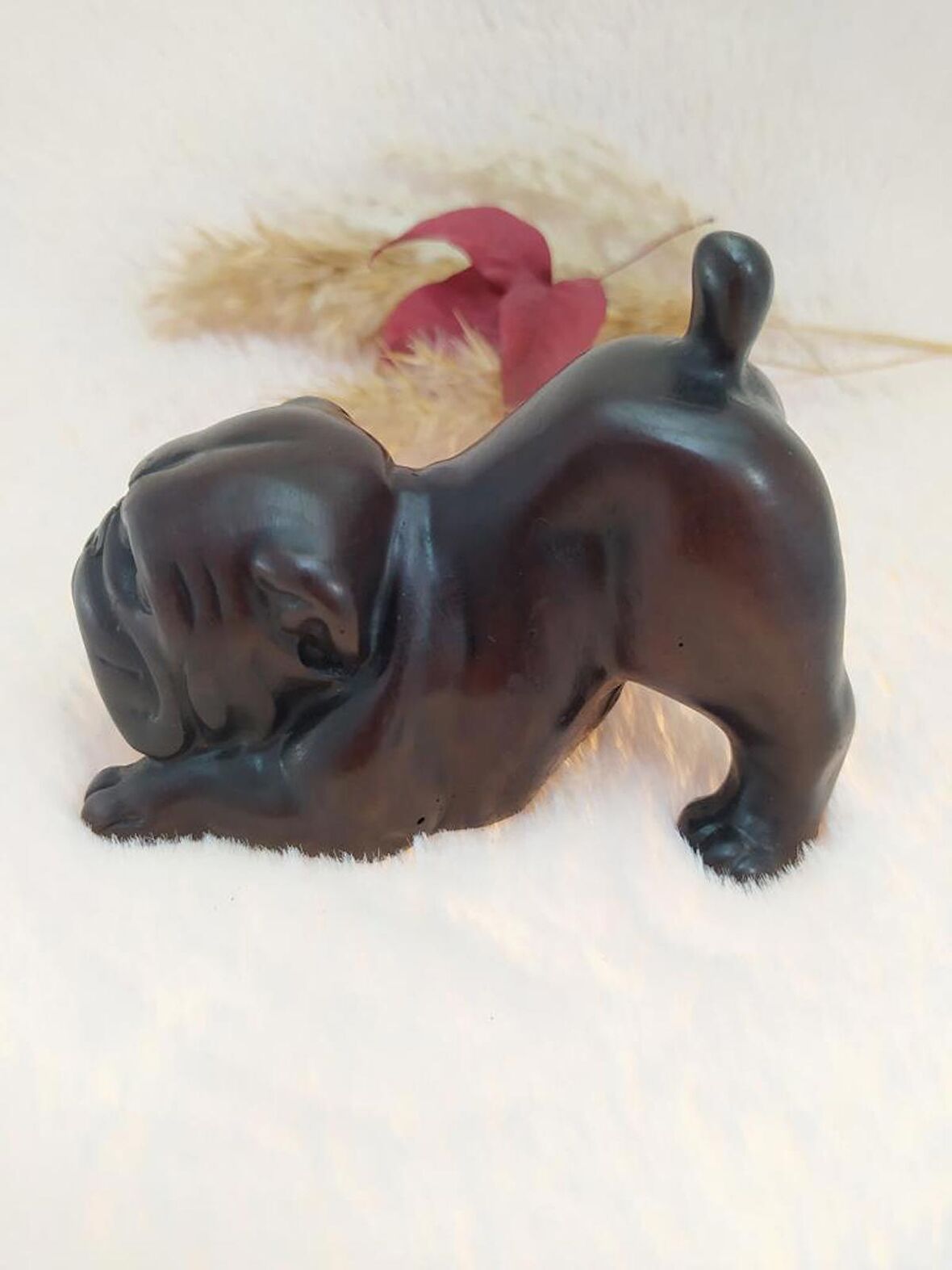 Hdmarketim Reçine  Siyah Biblo Bulldog Köpek Heykel