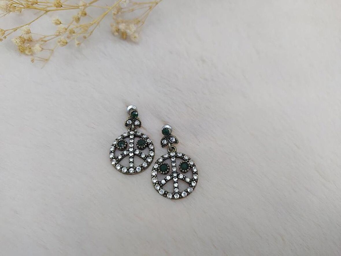 Hdmarketim Otantik Osmanlı Motifli Swarovski Taşlı Işıltılı Hürrem Sultan Eskitme Küpe Yeşil