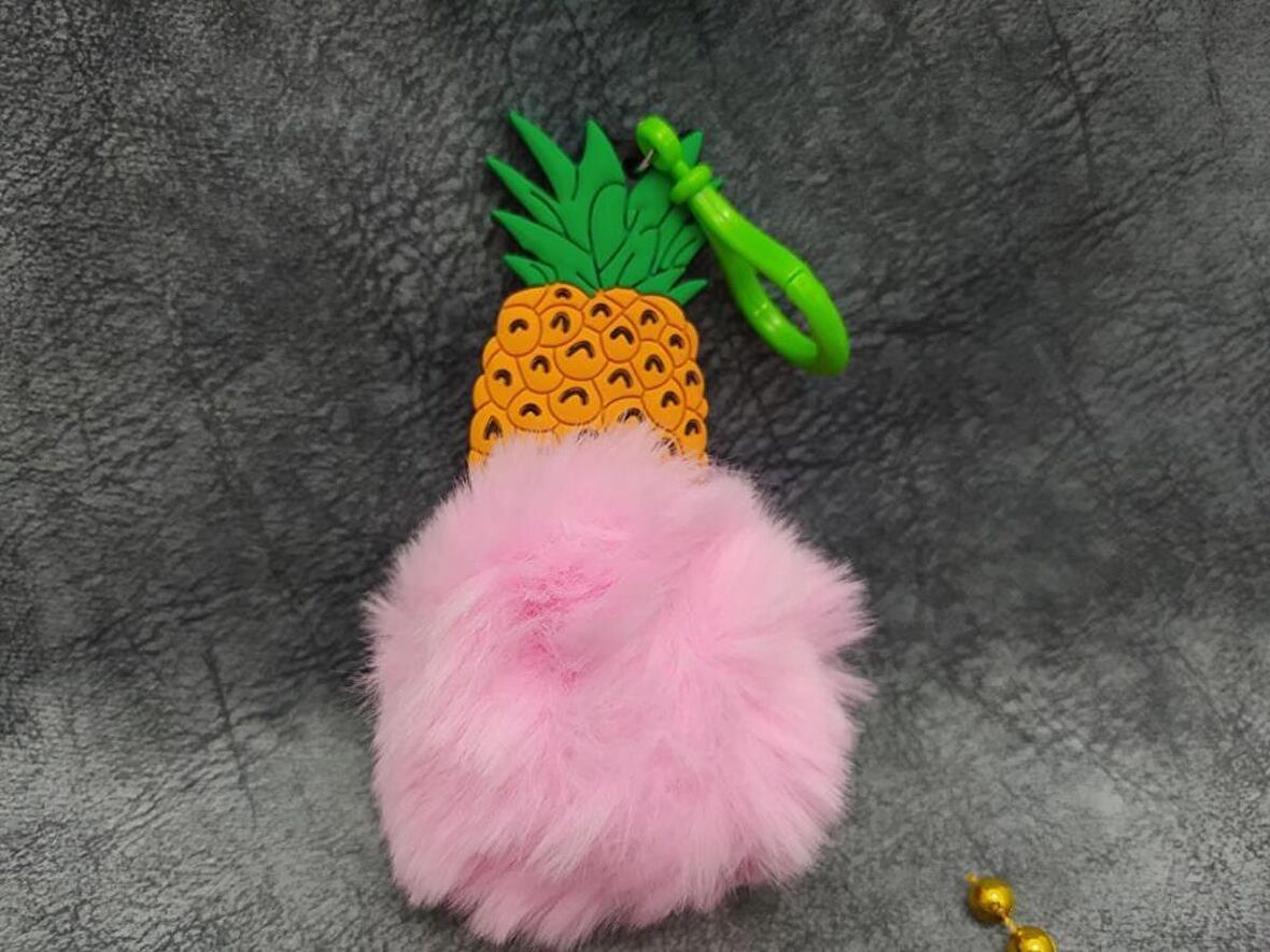 Silikon Ponpon Pembe Sevimli Ananas Anahtarlık Çanta Süsü