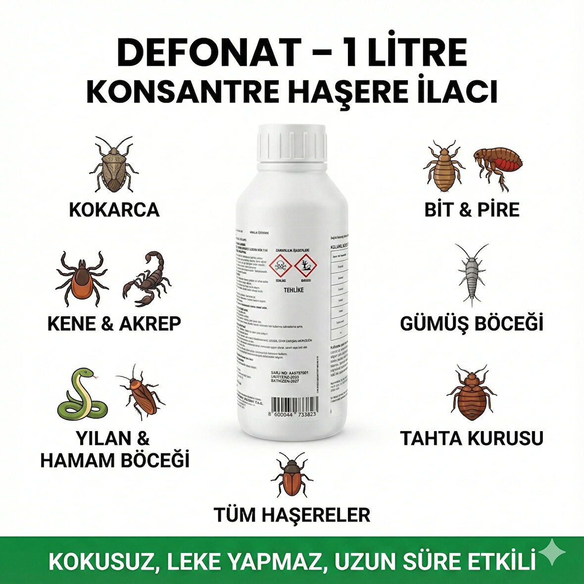 Hektaş Bugkill 1 L – Genel Haşere İlaçı | Sivrisinek, Karasinek, Hamam Böceği, Pire