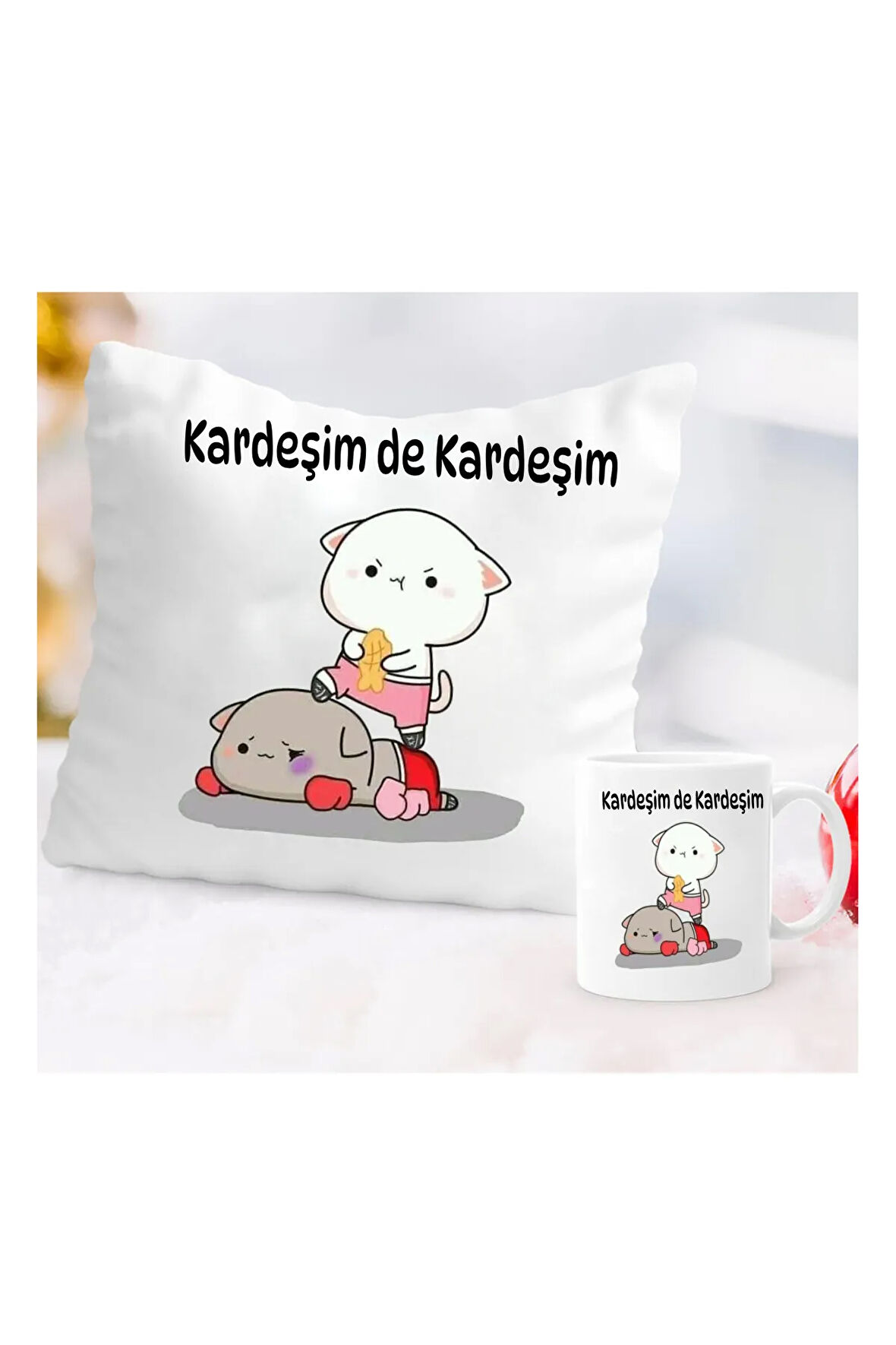 kardesim de kardesim yazili yastik kupa set
