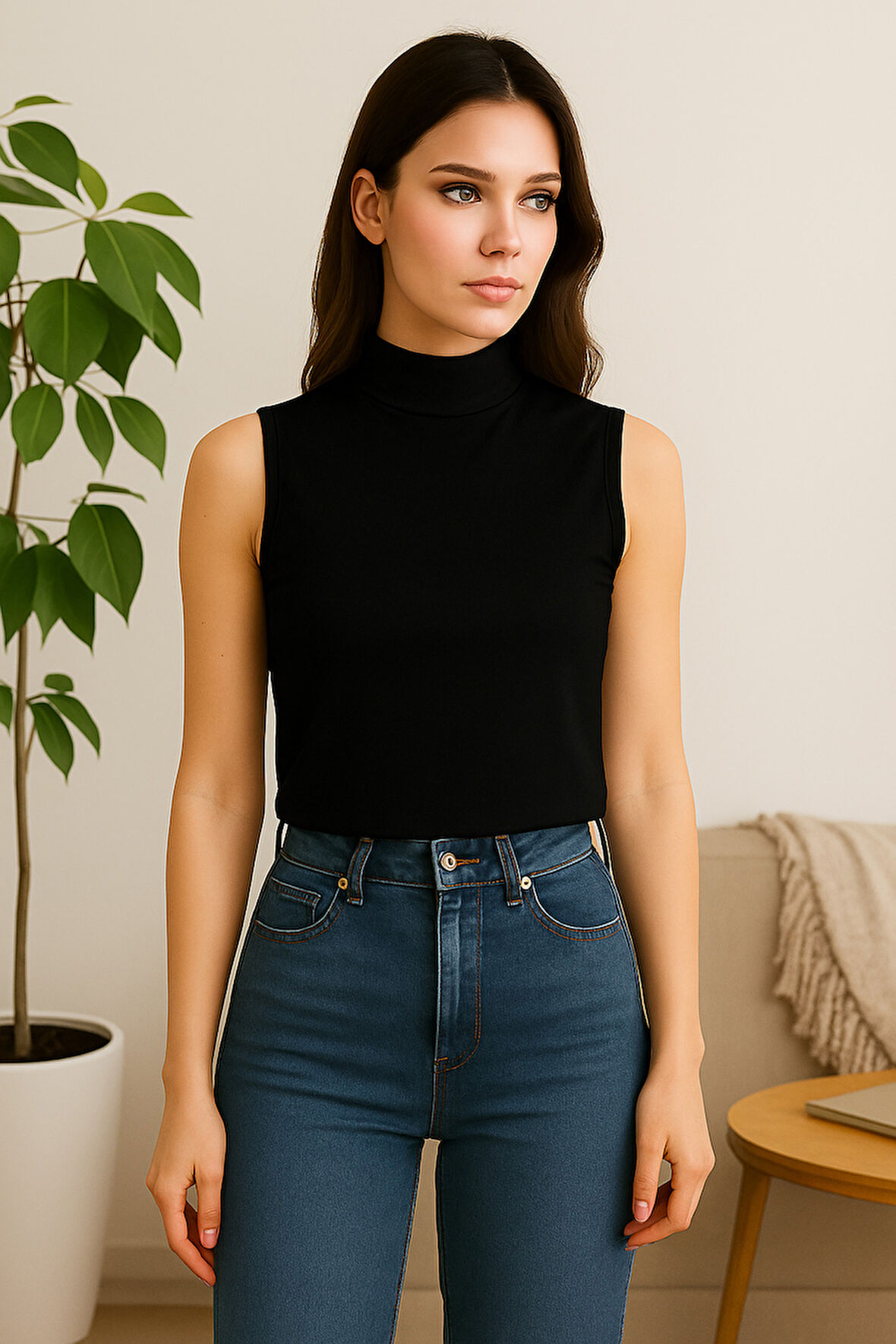 Kadın Kolsuz Body-(17952)