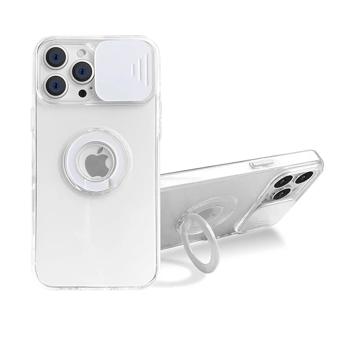 Ally 13 6.1 Inç Kılıf Sürgülü Kamera Lens Korumalı Yüzük Standlı Silikon Kılıf-(5775)