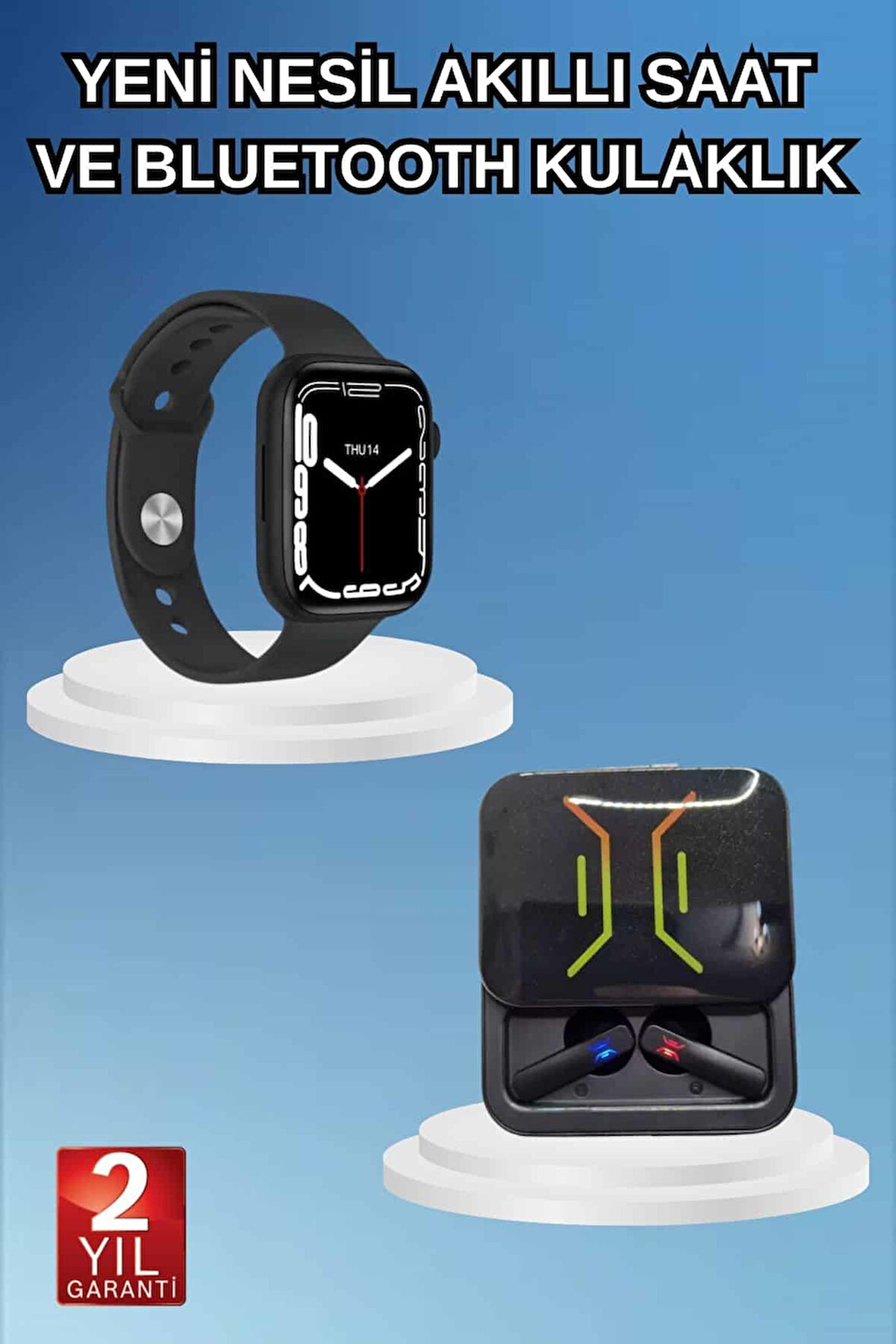 Bluetooth Bağlantılı Kablosuz Kulaklık Ve Yeni Nesil Akıllı Saat 5.0 Bluetooth