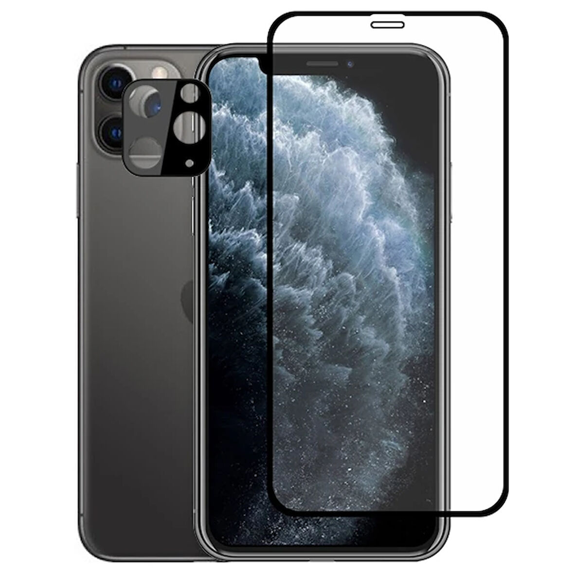 İphone 11 2İn1 Full Glue Tempered Cam Ekran Koruyucu +Kamera Lens Set-(5775)