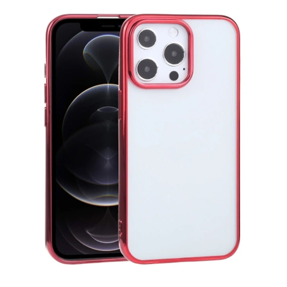 13 6.7Inç Lazer Kaplama Renkli Kenar Şeffaf Kılıf-(5775)