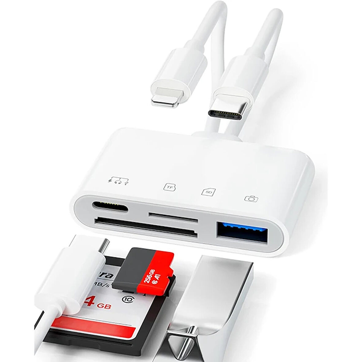 Ally Nk-104Pro Type-C/İphone To Type-C + Sd-Tf Kart Çevirici Ve Usb Kamera Okuyucu Adaptör-(5775)
