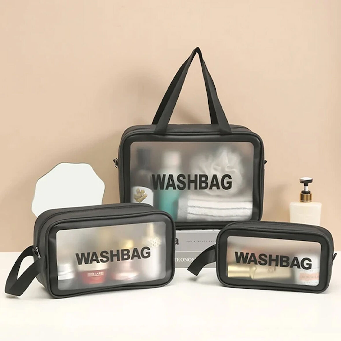 Ezere Su Geçirmez Kalite Seyahat Makyaj Ve Kozmetik Çantası 3 Adet Set-(5775)