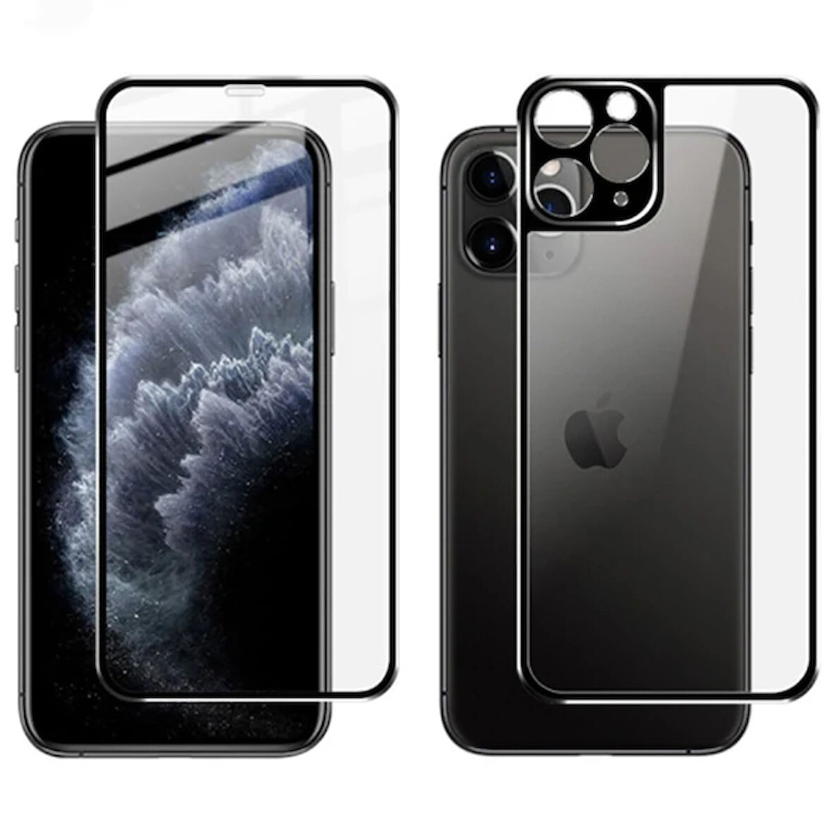 İphone 11 Metal Çerçeve Ön Arka 3D Full Tempered Cam Koruyucu-(5775)
