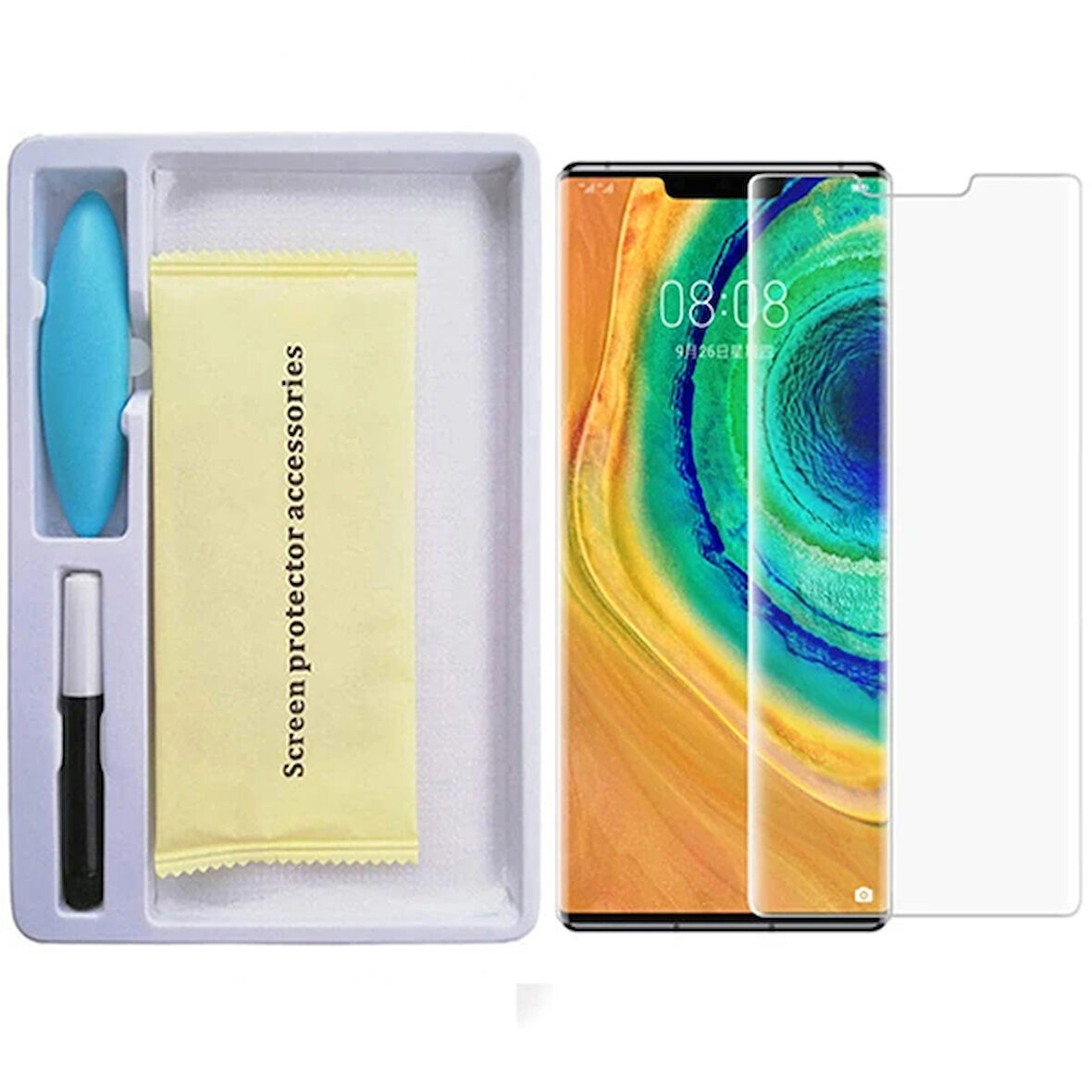 Mate 30 Full Liquid+Uv Işık 3D Kırılmaz Cam Ekran Koruyucu-(5775)