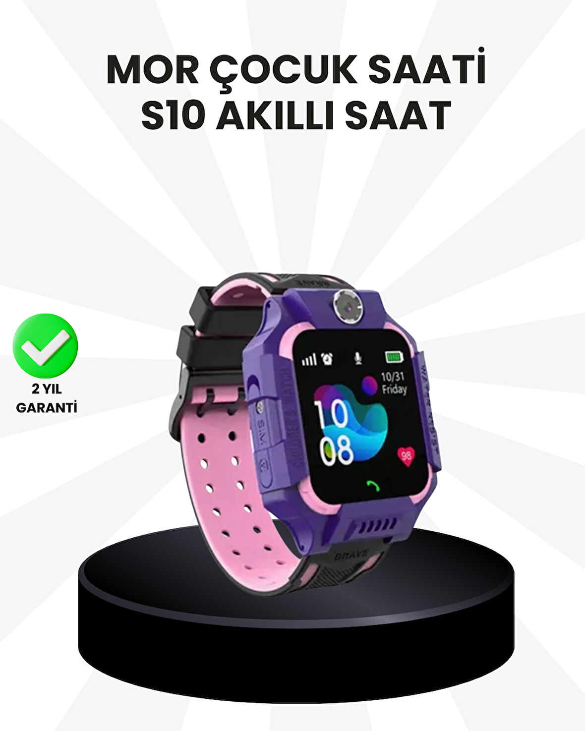 S10 Akıllı Çocuk Saati Mor Model Çift Yönlü Konuşma Ve Sos Fonksiyonu