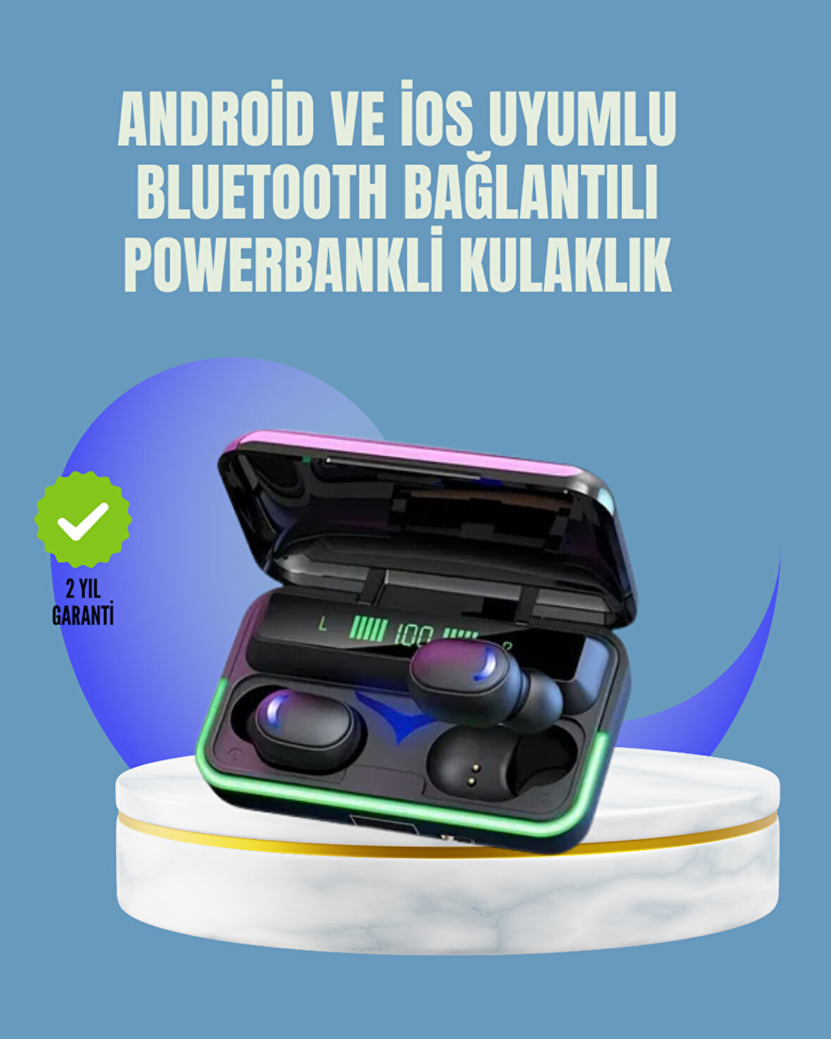 Uzun Pil Ömürlü E10 Bluetooth Kulaklık Led Gösterge