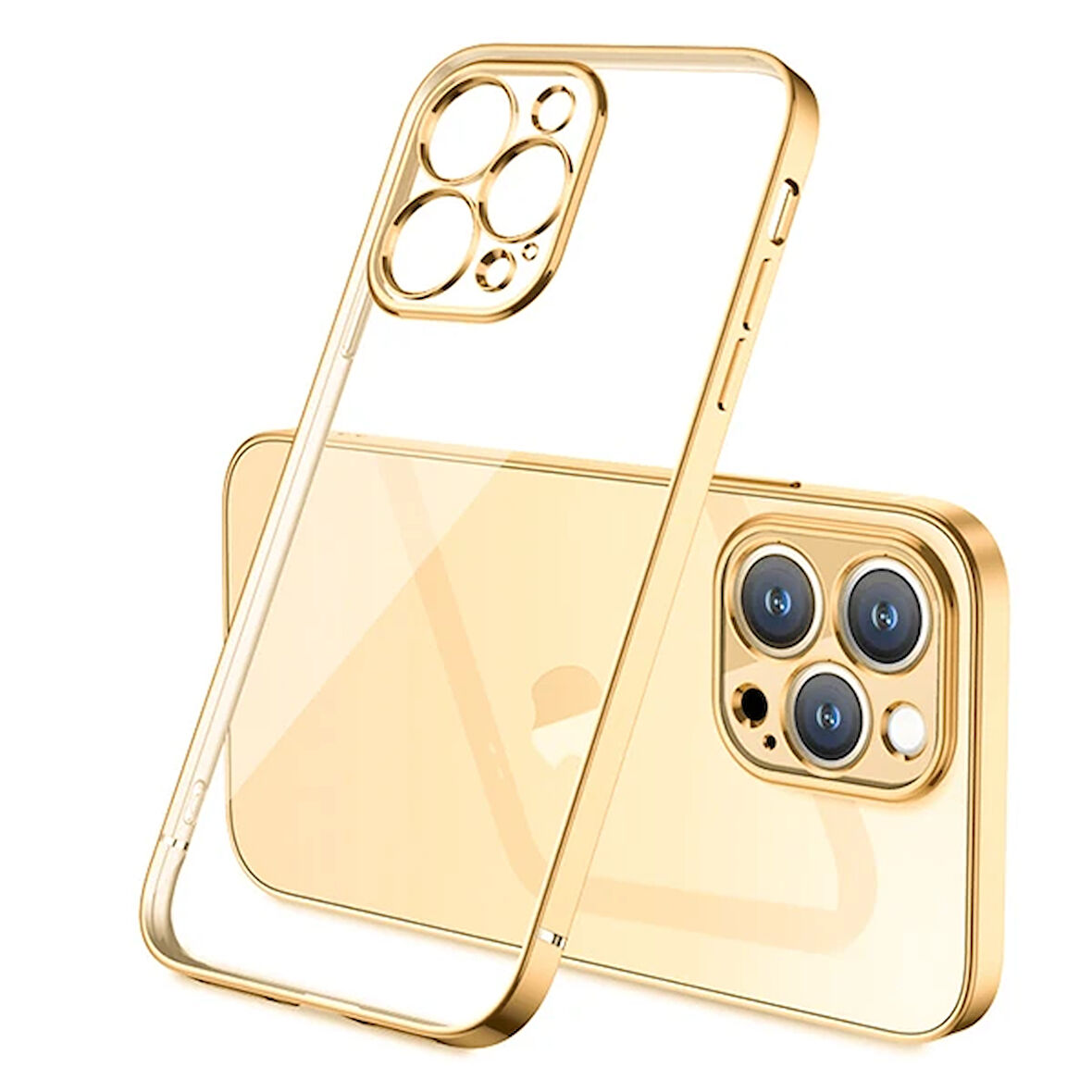 13 Renkli Kenar Şeffaf Kılıf Kamera Korumalı Silikon Kılıf-(5775)