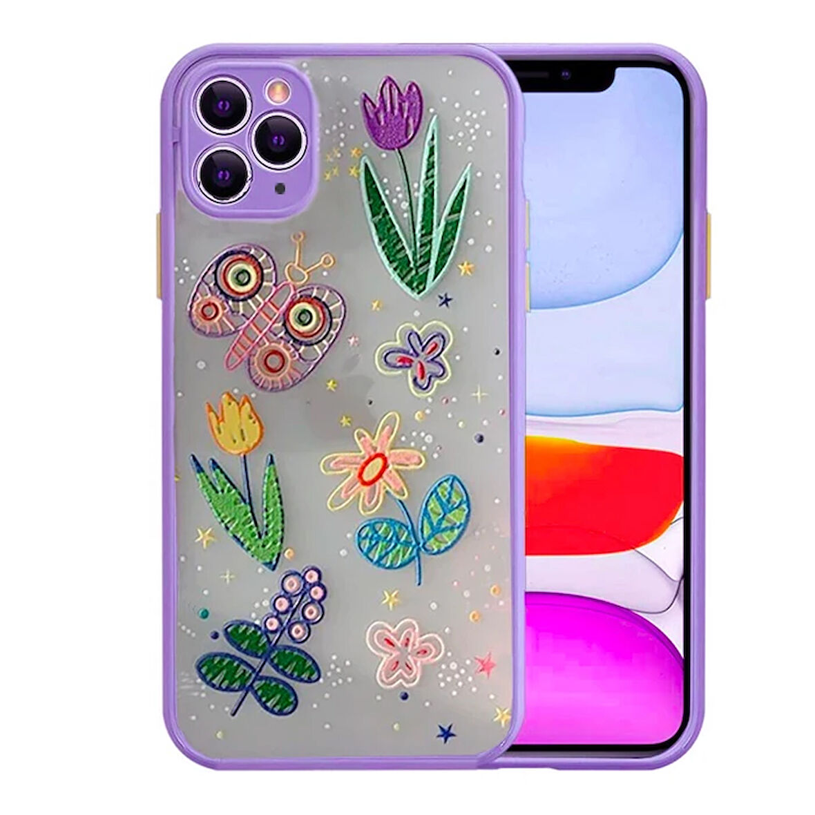 11 6.5Inç Kamera Korumalı Çiçek Desenli Silikon Kılıf-(5775)