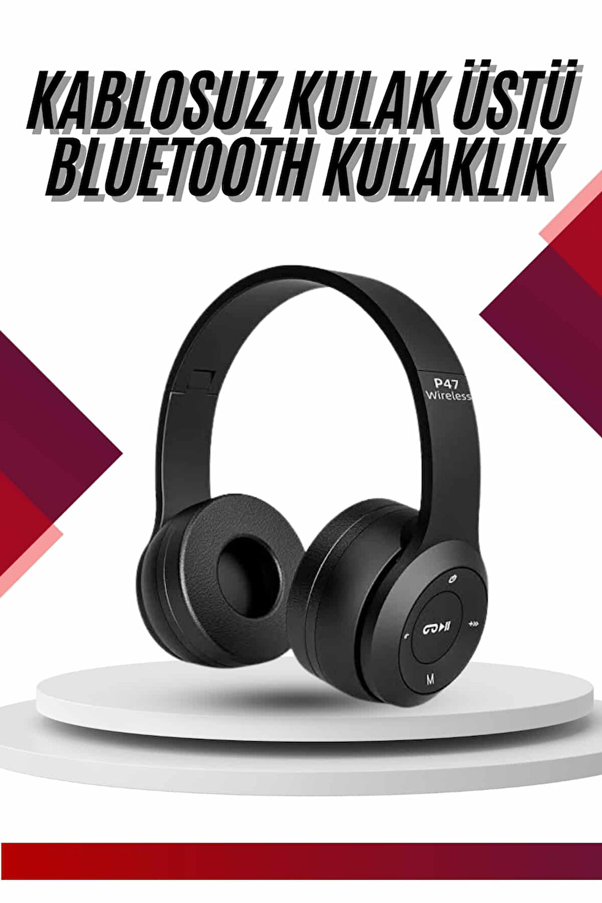 Bluetooth Kablosuz Kulaklık Siyah Wireless 5.0 Kulak Üstü Uzun Pil Ömrü