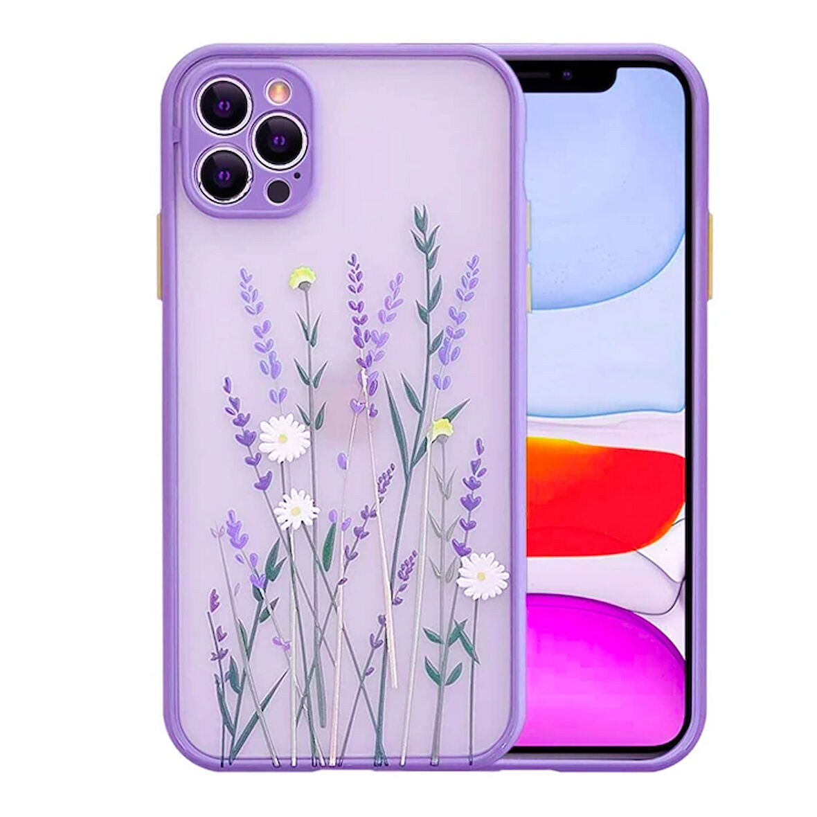 12 6.1Inç Kamera Korumalı Çiçek Desenli Silikon Kılıf-(5775)