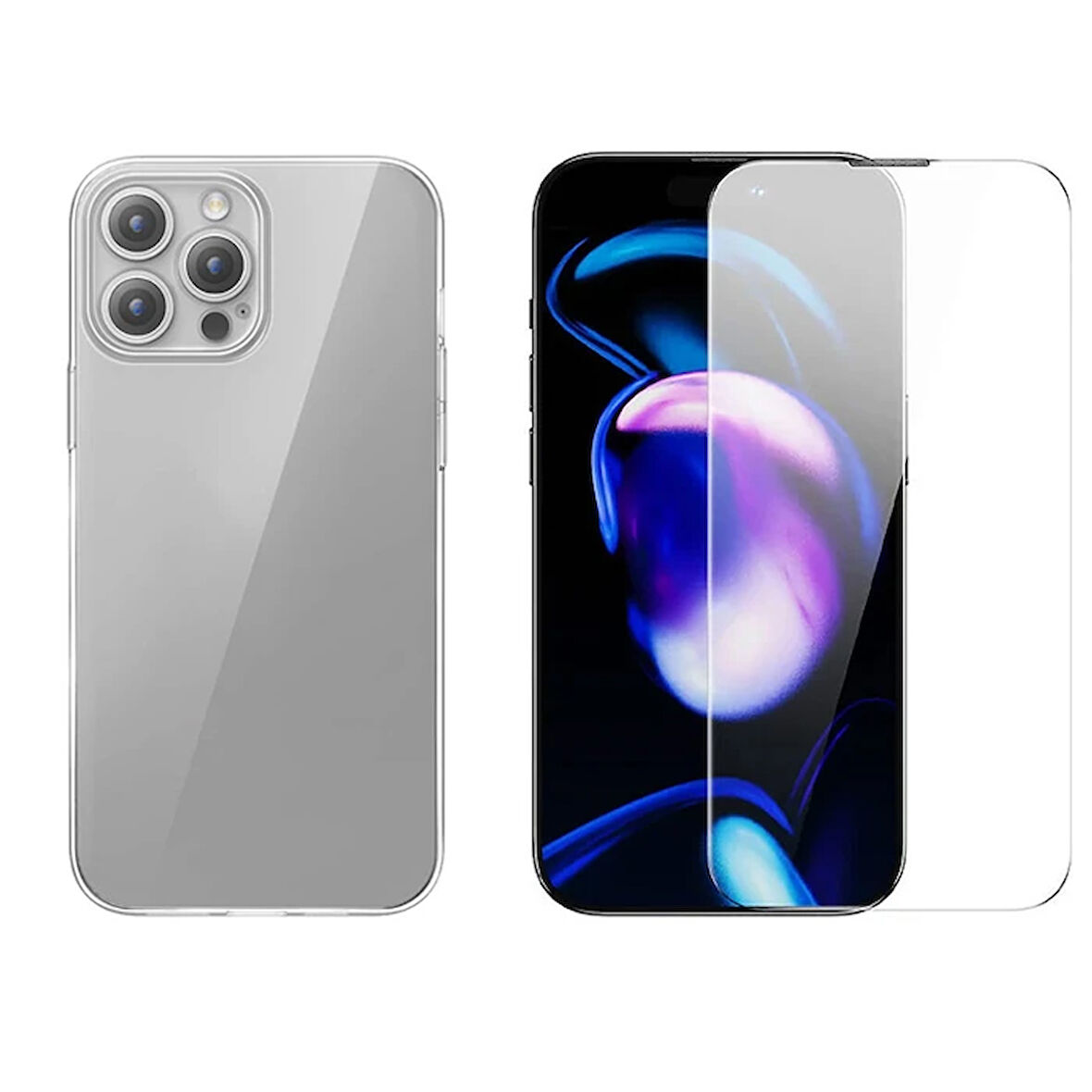 15 Schott Serisi Şeffaf Silikon Kılıf + Tempered Ekran Koruyucu Set-(5775)