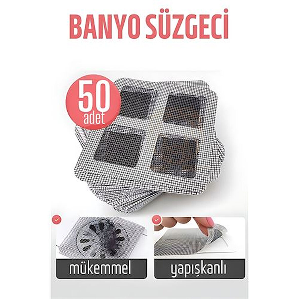 Banyo Gider Süzgeci 50 Adet Yapışkanlı Filtre 10X10 Cm