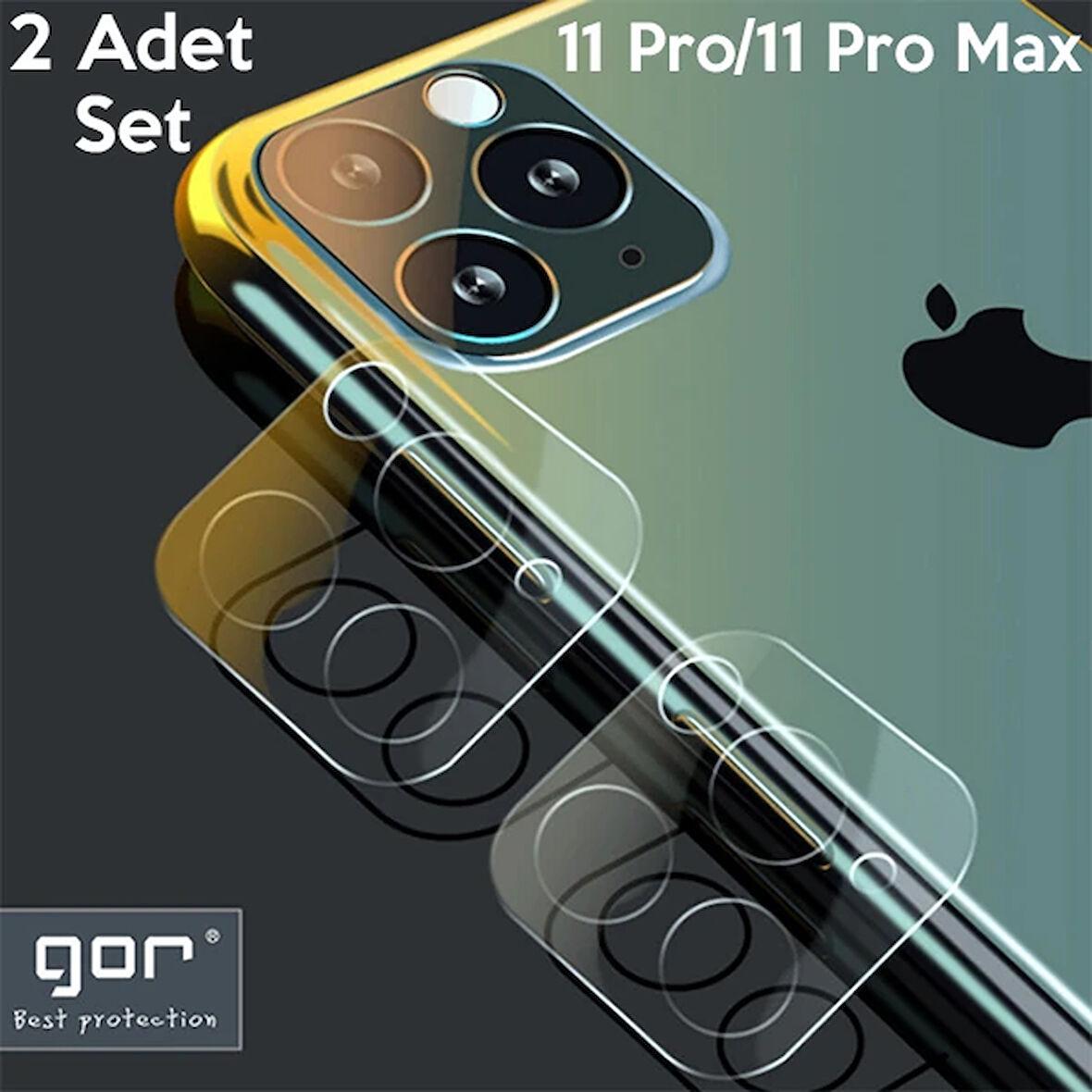 Gor İphone 11 Pro/ 11 Tempered Kamera Koruma Cam 2Adet Set-(5775)