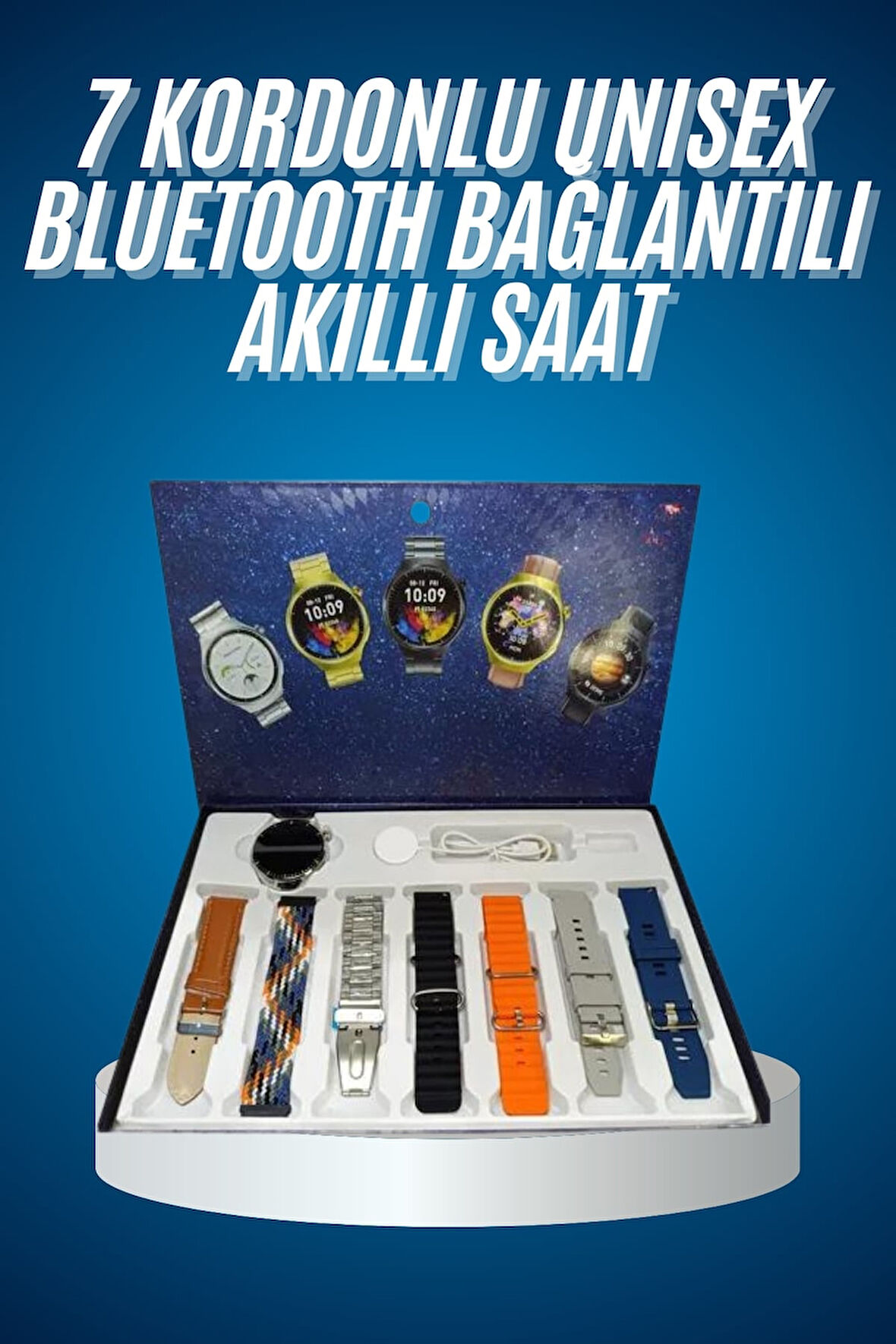 Unısex Yuvarlak Ekranlı 7 Kordonlu Akıllı Saat Gps Destekli Çoklu Kordon Seçeneği