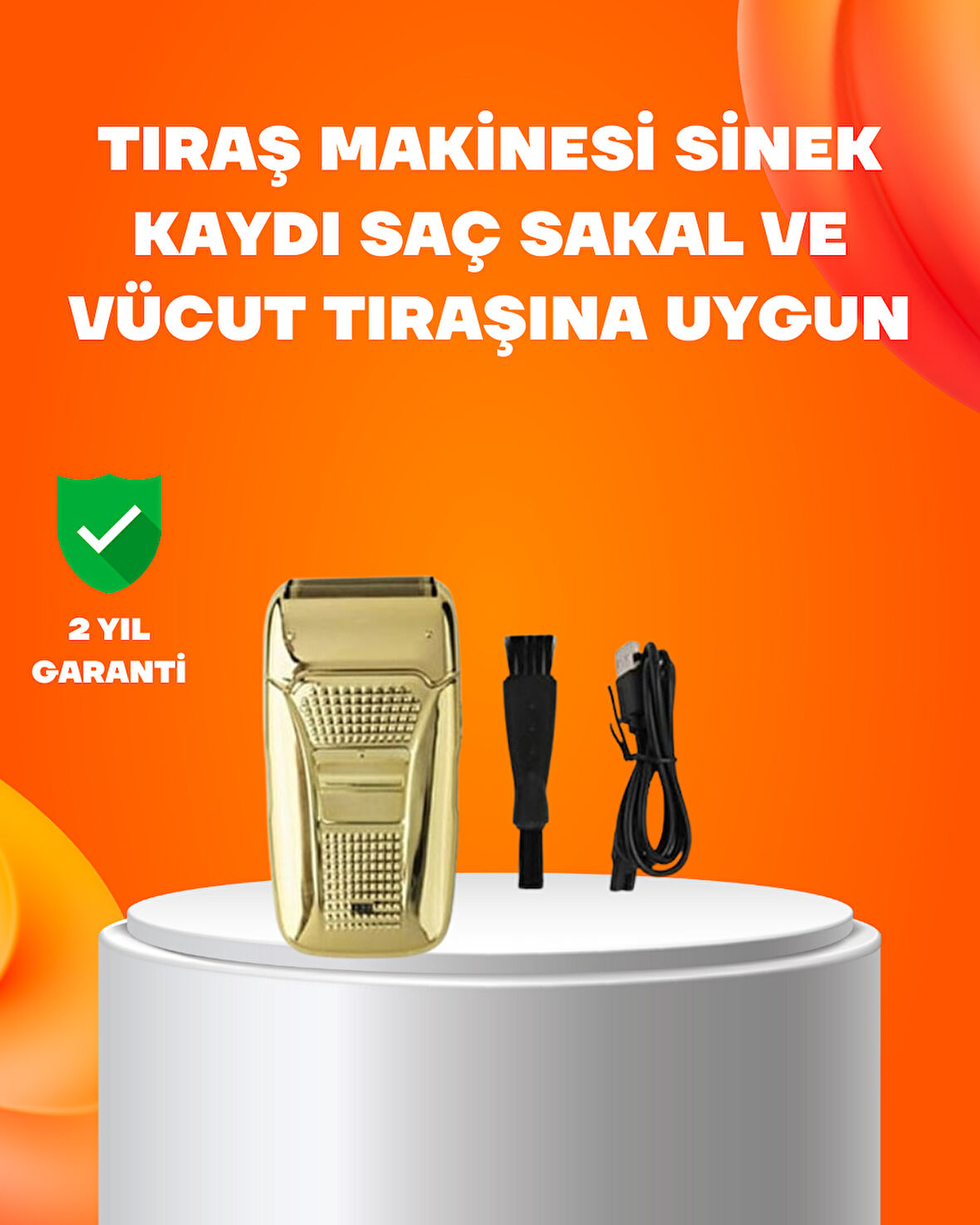 Altın Renk Kablolu Sakal Tıraş Makinesi Çelik Bıçaklı 3W Motor