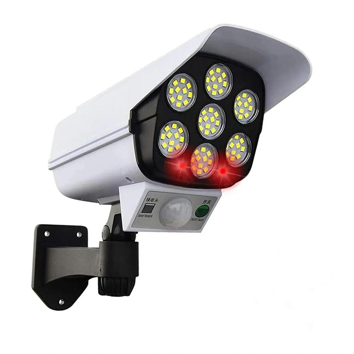 Güneş Enerjili Sensörlü Sahte Kamera Güvenlik Lambası Kırmızı Uyarı Işığı 77 LED