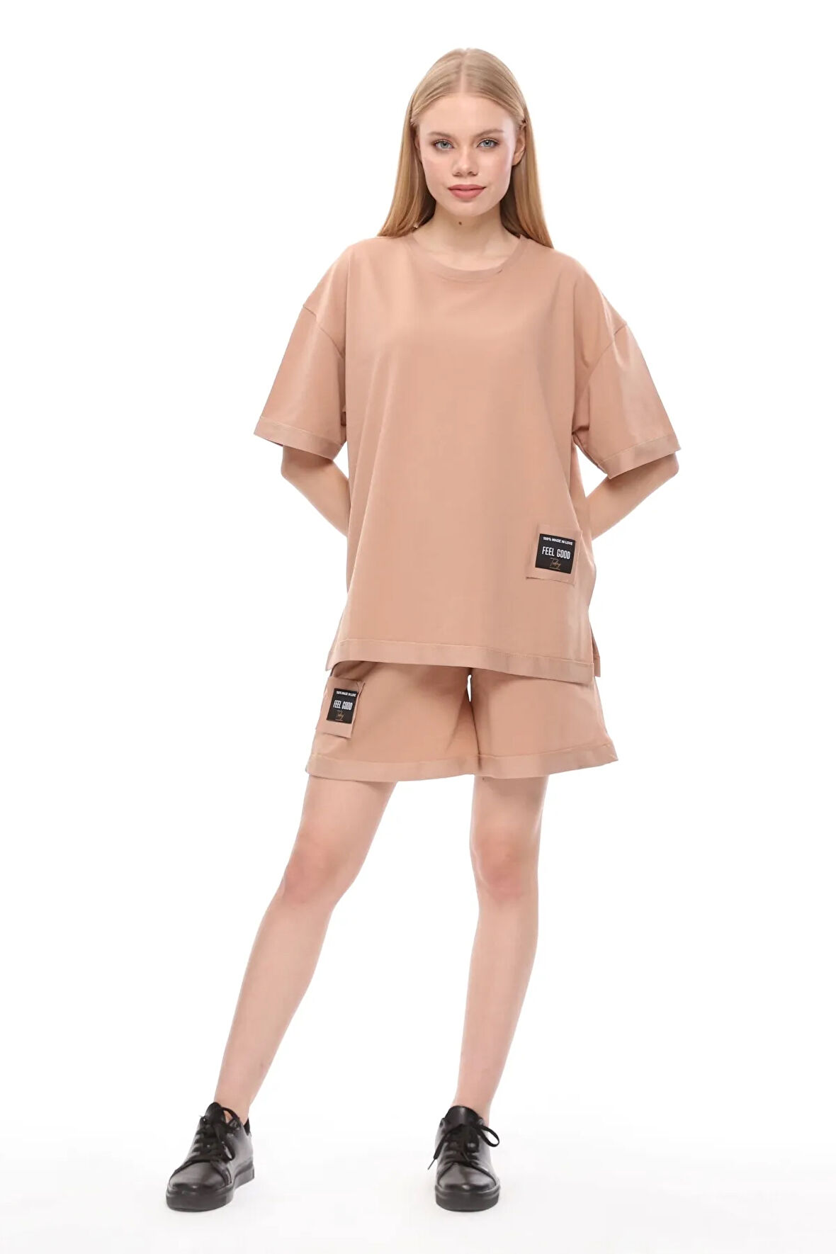 ikili şort tişört takımı  kahverengi