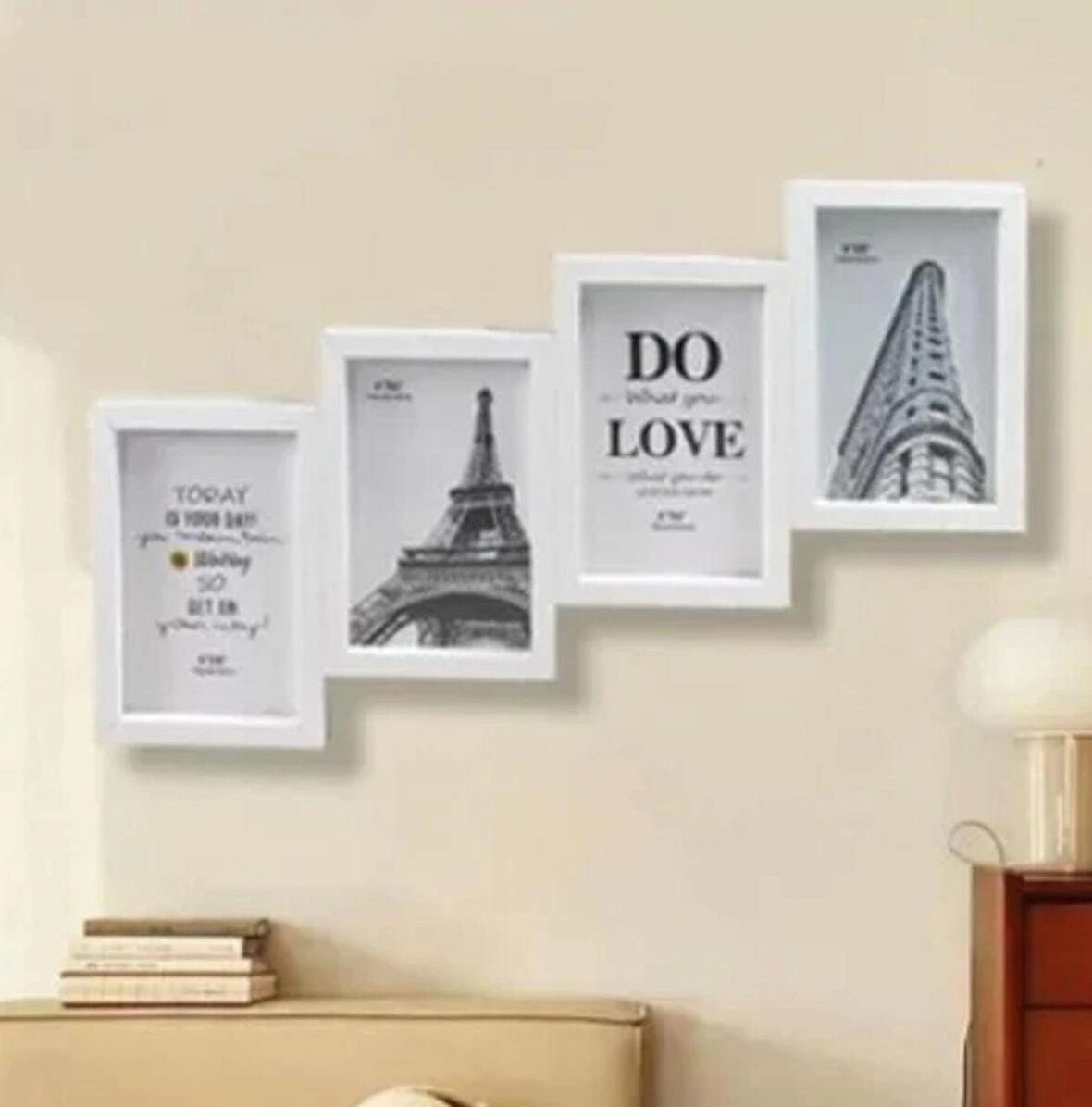  Çoklu Fotoğraf Çerçevesi MDF Ahşap Modern Kolaj Çerçeve Fotoğraf Tutucu 4 Fotoğraf 10x15cm beyaz renk