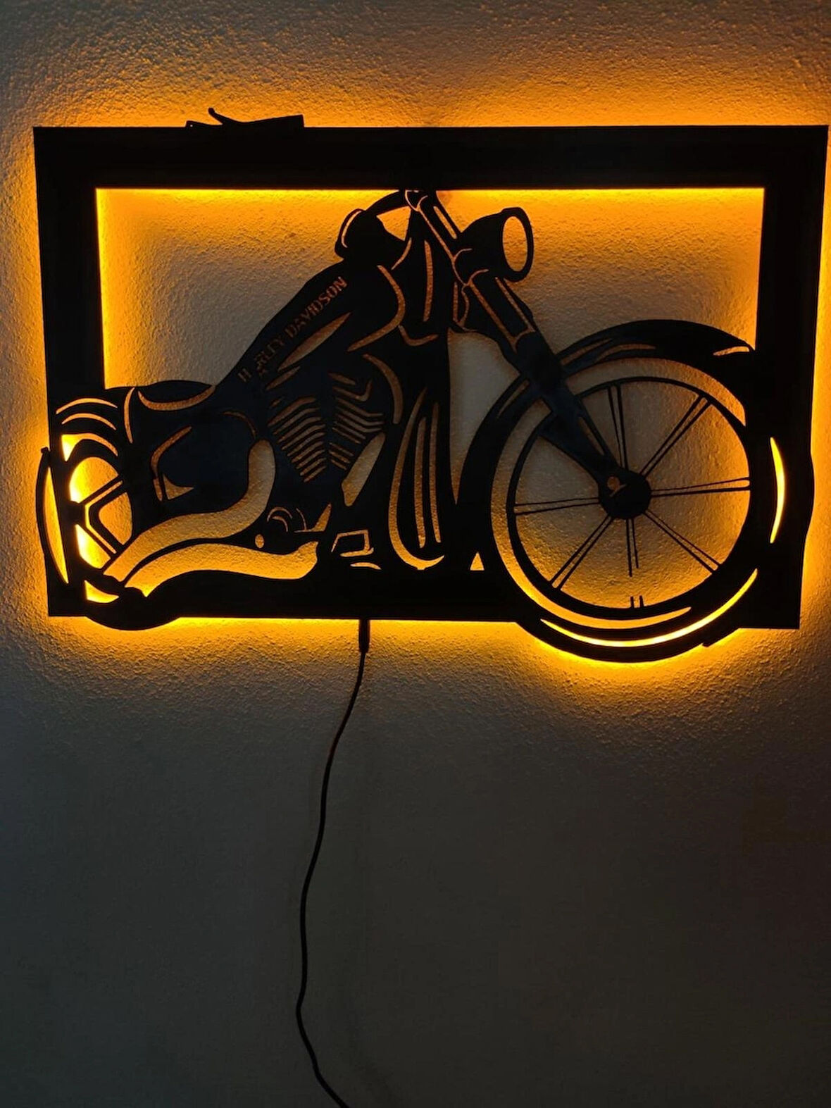 Harley Davidson LED Işıklı Ahşap Tablo