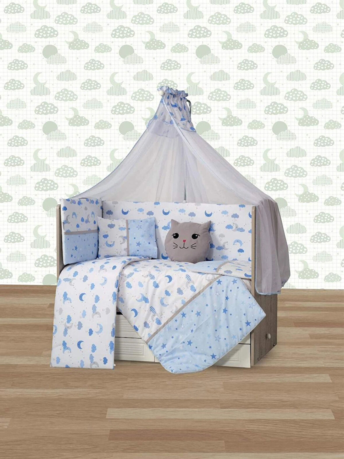 TUGU HOME&BABY HİLAL  PAMUKLU 9 PARÇA 70x130 cm BEBEK BEŞİK UYKU SETİ,BEBEK BEŞİK UYKU TAKIMI,ANNE YANI ORGANİK UYKU SETİ