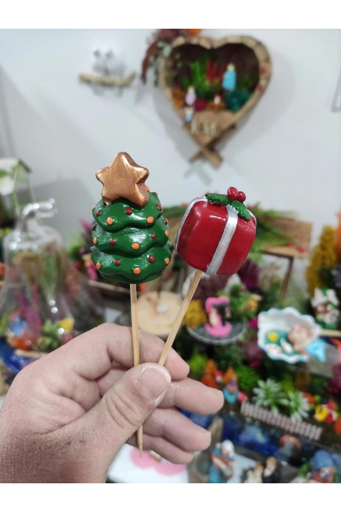 2'li Noel Yılbaşı Saksı Süsü Teraryum Obje Teraryum Malzemeleri Minyatür Obje