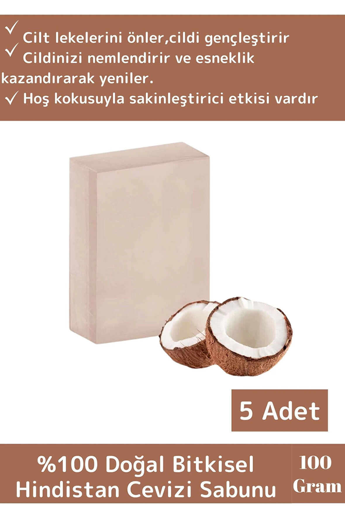 %100 Organik Özel Üretim Bitkisel Güzel Kokulu El Yüz Cilt Vücut Hindistan Cevizi Sabunu 3 Adet