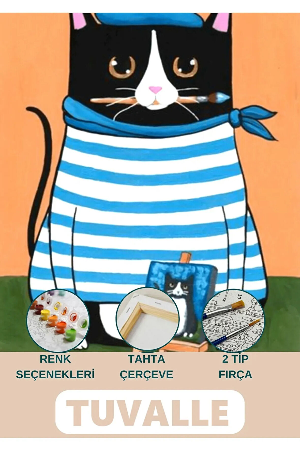 Hırsız Kedi Sayılarla Boyama Seti, Hobi Seti, 40X50 Tablo, Fırça Boya Asma Aparatı Dahil, Kedi