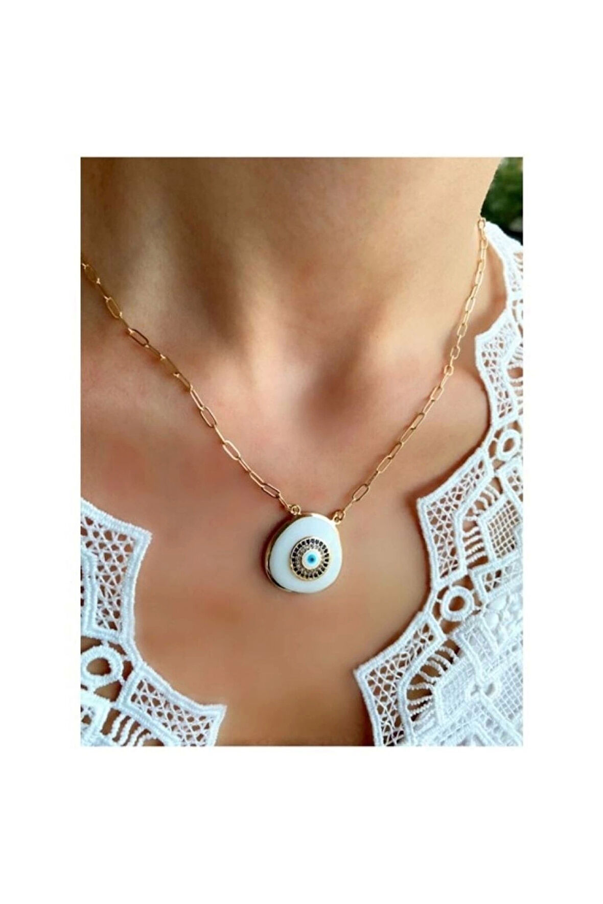 Beyaz Mineli Nazar Kolye
