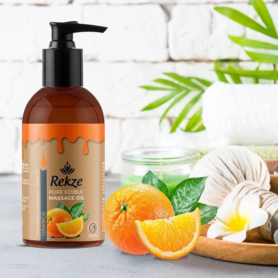 Rekze Masaj Yağı - Portakal Aromalı Yenilebilir Erotik Rahatlatıcılı Vücut Aromaterapi 120 ml