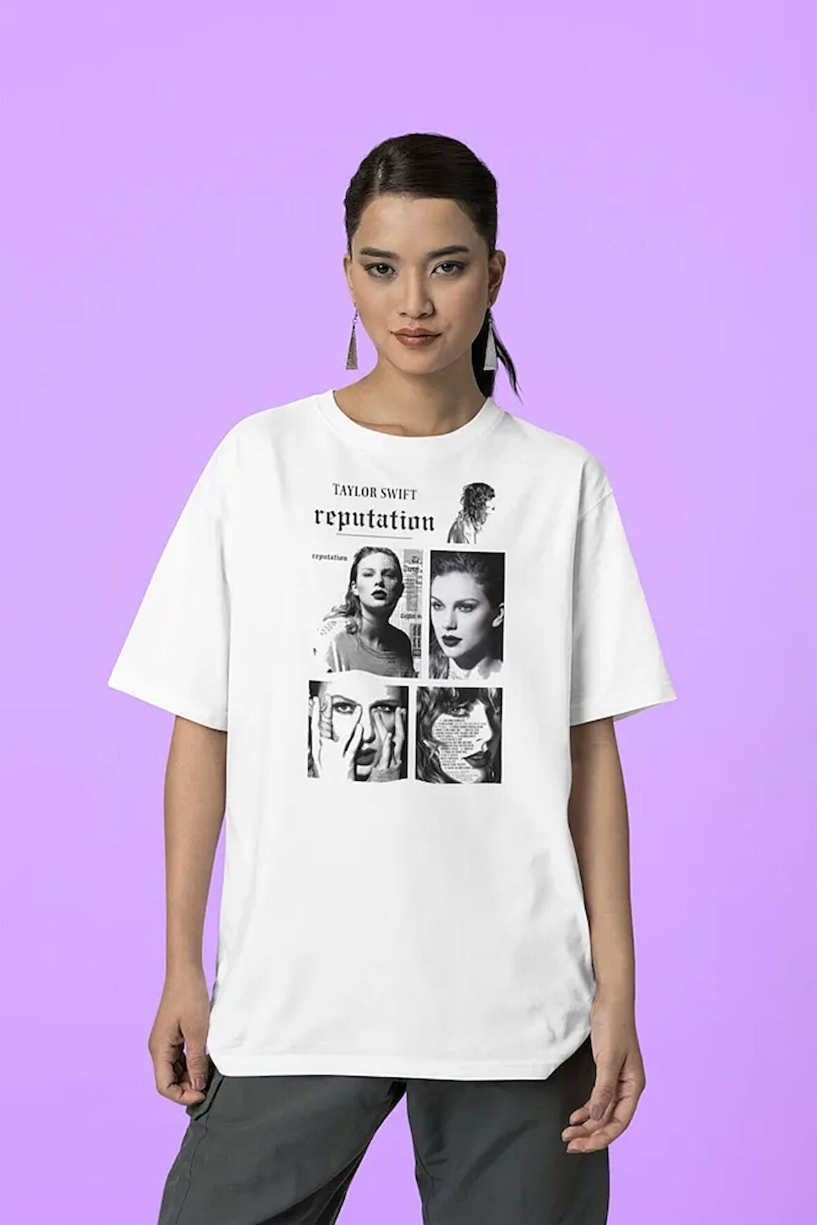 Reputation Taylor Swift Şarkıcı Baskılı Unisex Tasarım Tişört, Oversize Tişört