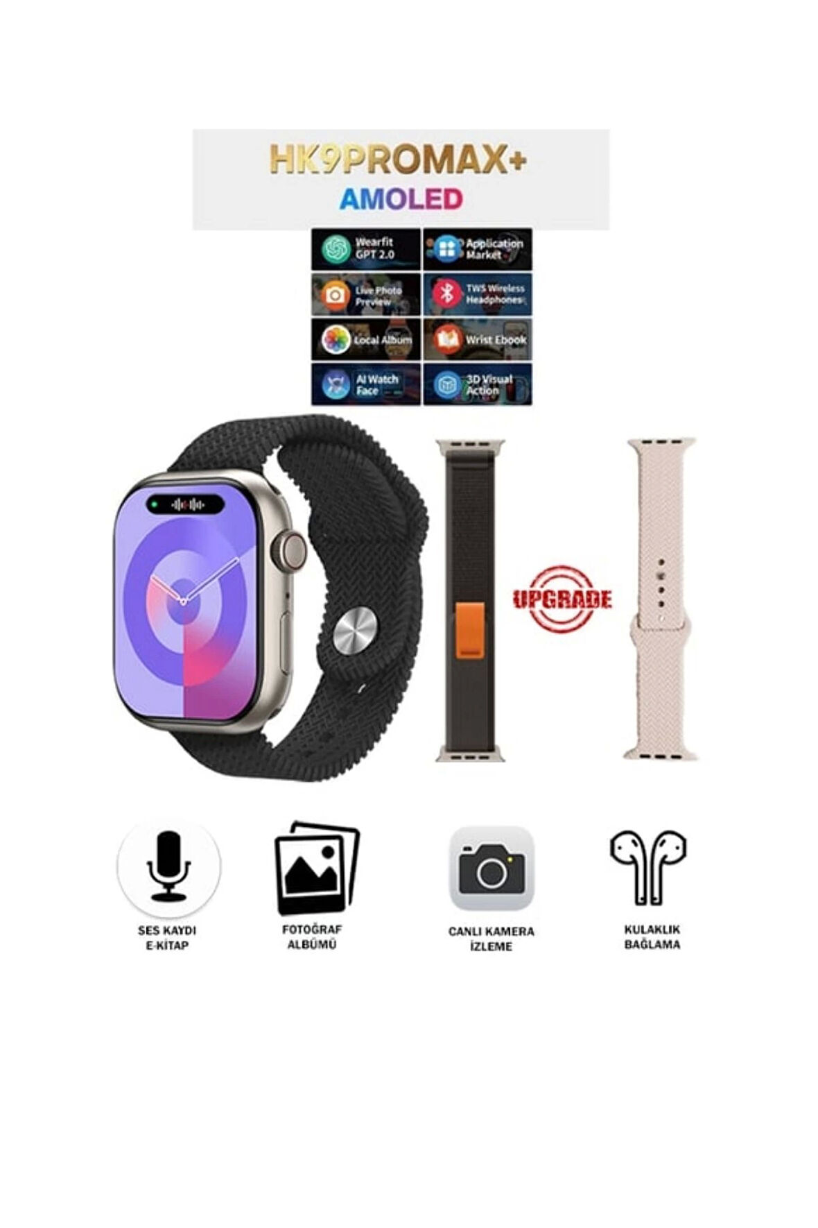 Premium WEARFİT Amoled Ekran HK9 PRO MAX+ Watch Çift Kordon OpenAI's New Chatgpt