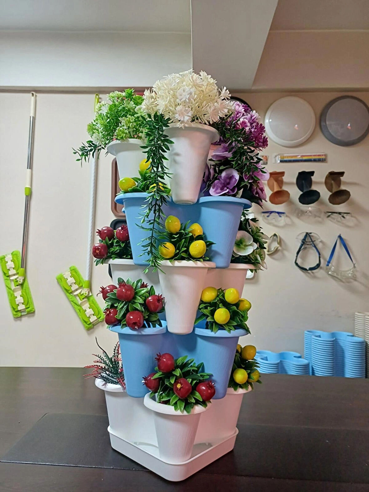  5 Katlı Yonca Kule Saksı Seti | Çiçek Bitki Sebze Meyve Salon Mutfak Banyo Bahçe Saksı Seti 