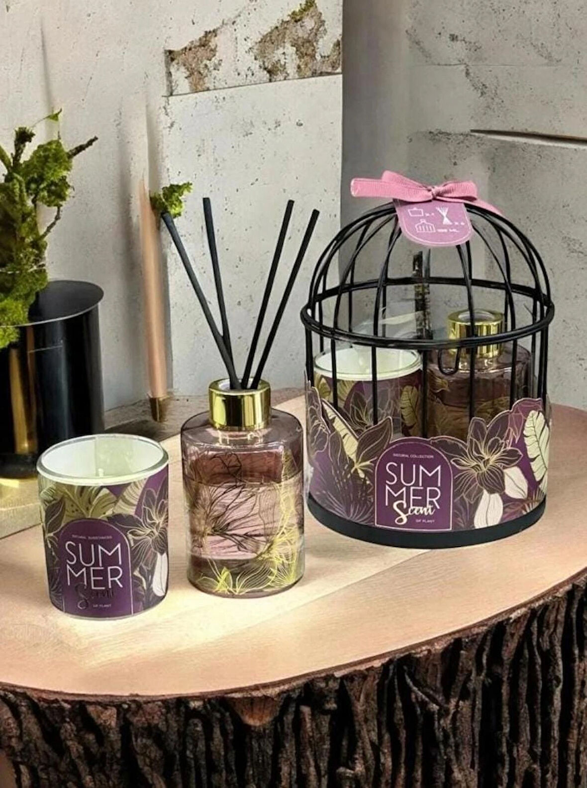 kafesli  kokulu  mumlu oda kokusu set 3 lü gül kokusu