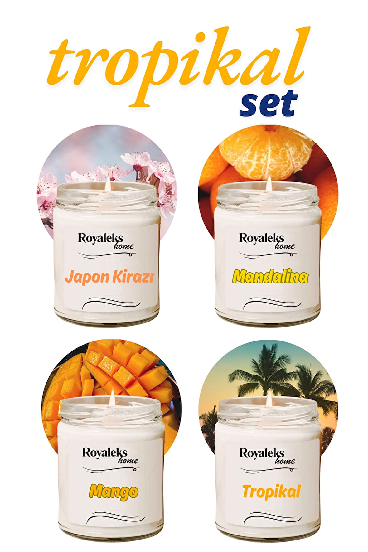 4 Adet Doğal Özel Seri Kokulu Dekoratif Kavanoz Mum 4X210 cc - Tropikal Set - RYL