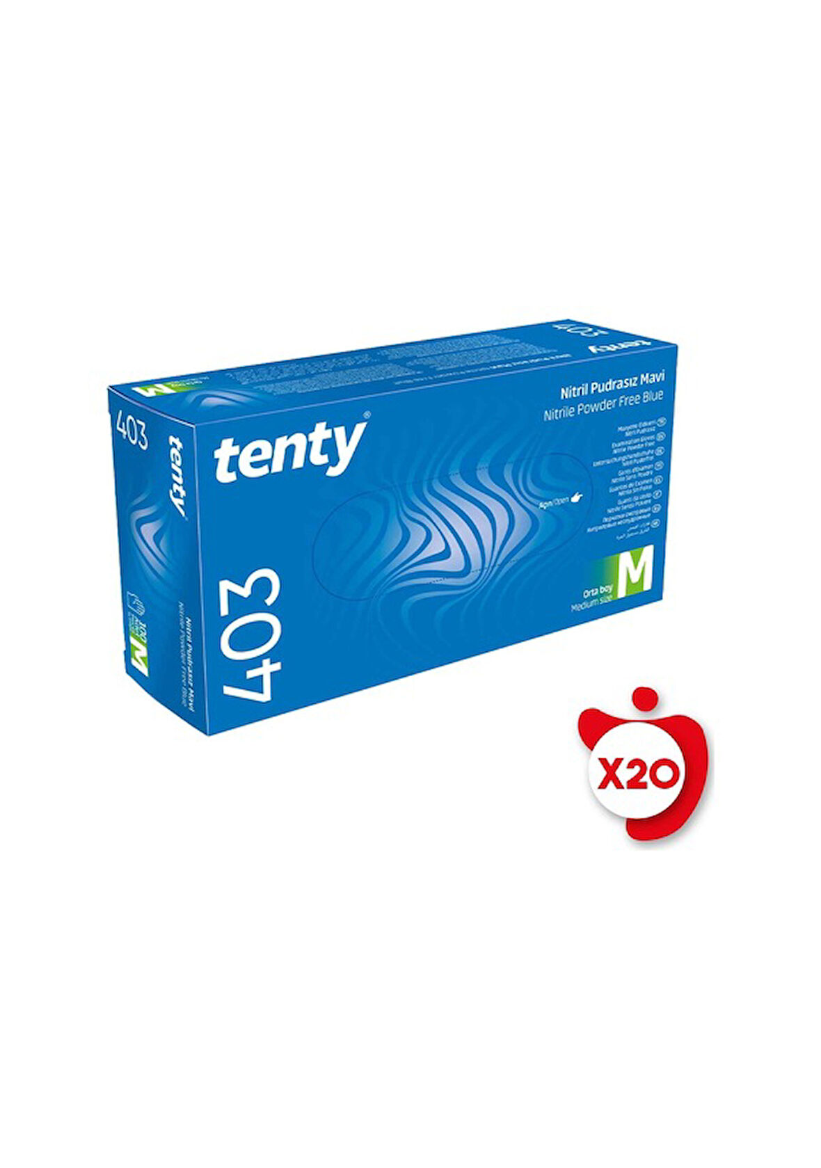 Tenty 403 Pudrasız Nitril Eldiven M Beden Mavi 100'lü 20 Paket