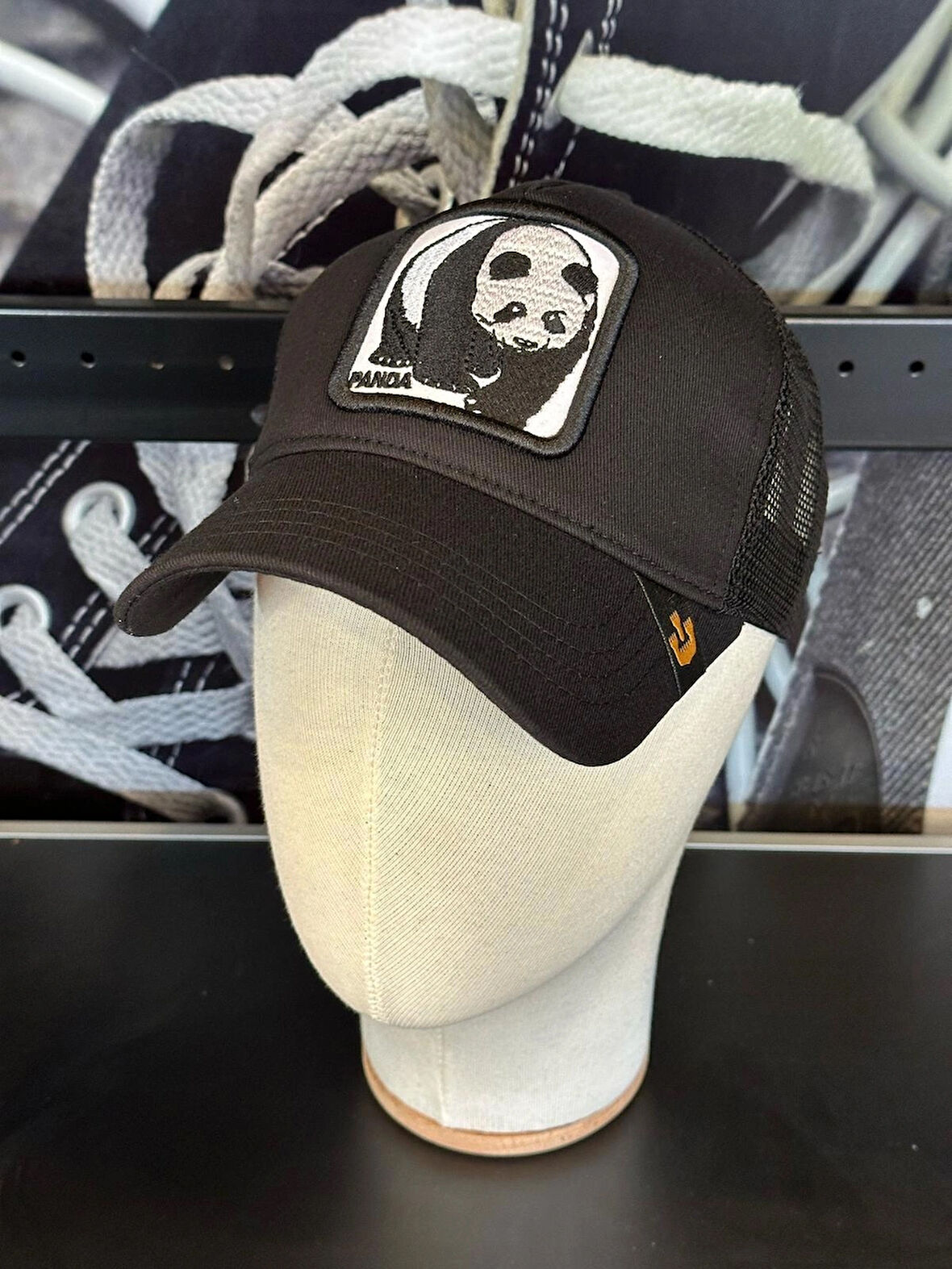 Gorin Model Panda Figür Siyah Renk Fileli Cap Şapka