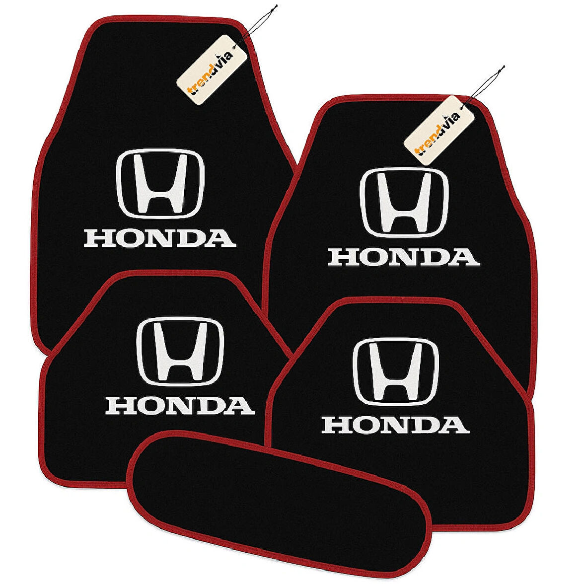 Siyah Kırmızı Renk Honda Logolu Oto Halı Paspas 5 Parça – Araca Özel Kesim, Kolay Temizlik, Kaymaz Zemin Koruma