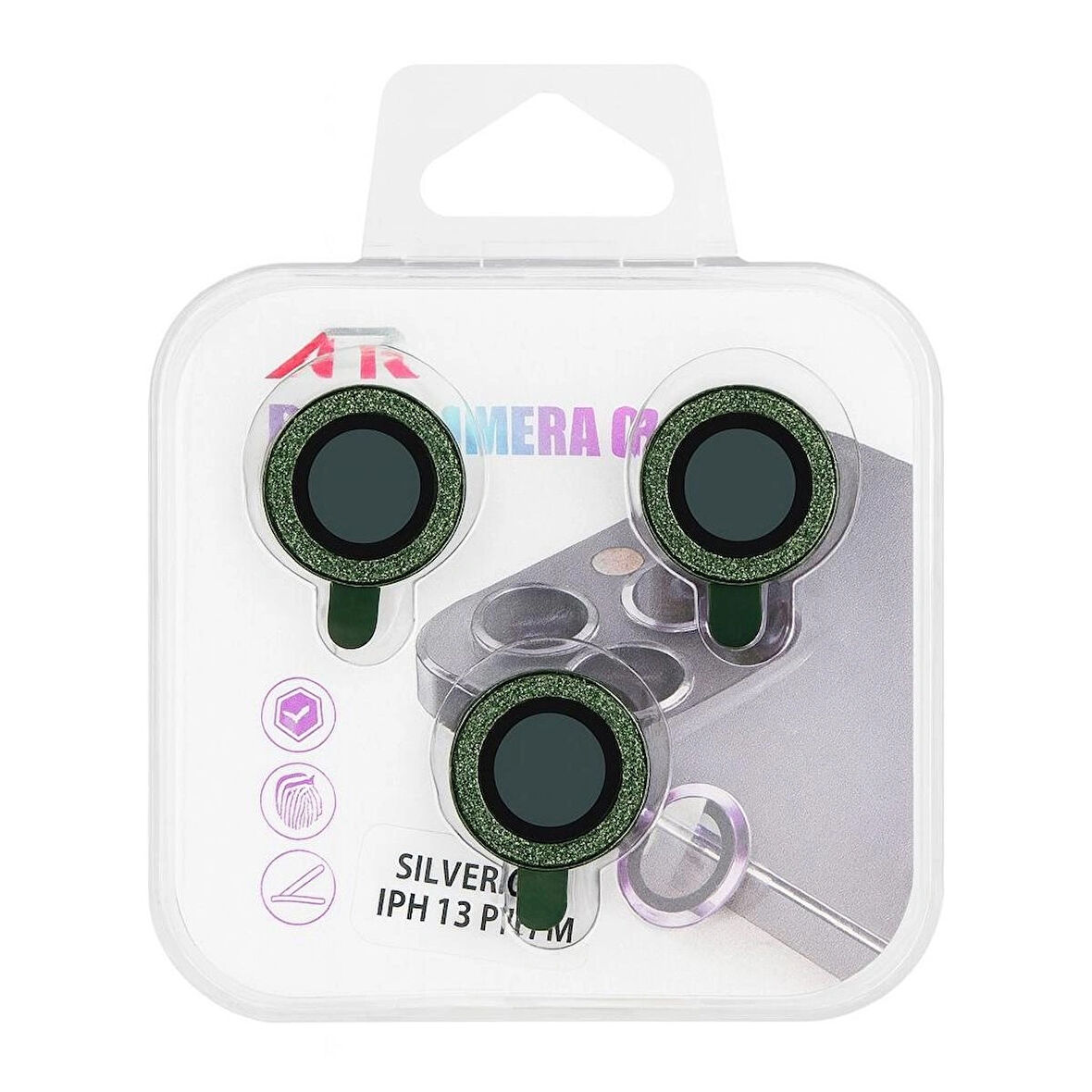 iPhone 13 Pro / Pro Max Uyumlu Kamera Lens Koruyucu – Yeşil Taşlı (Green)
