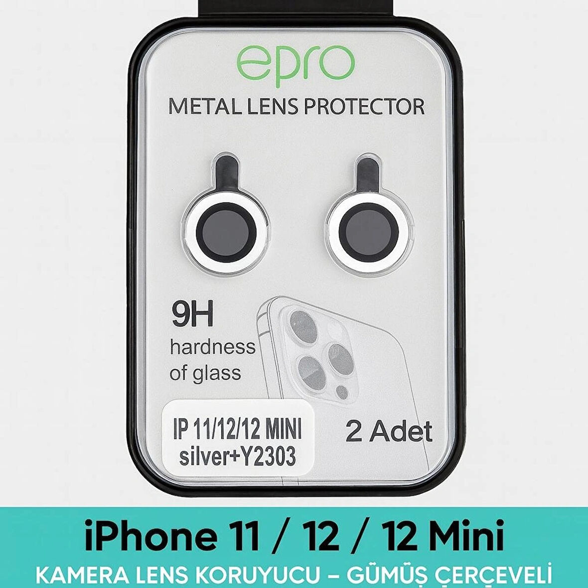 iPhone 11 / 12 / 12 Mini Uyumlu Kamera Lens Koruyucu – Gümüş Çerçeveli (Silver)