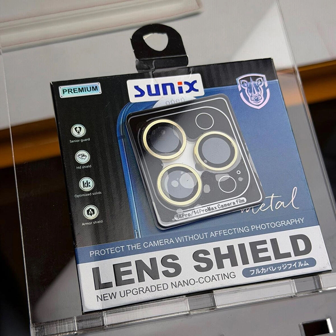 iPhone 14 Pro / 14 Pro Max Uyumlu Kamera Lens Koruyucu – Gold Metal Çerçeveli (Gold)