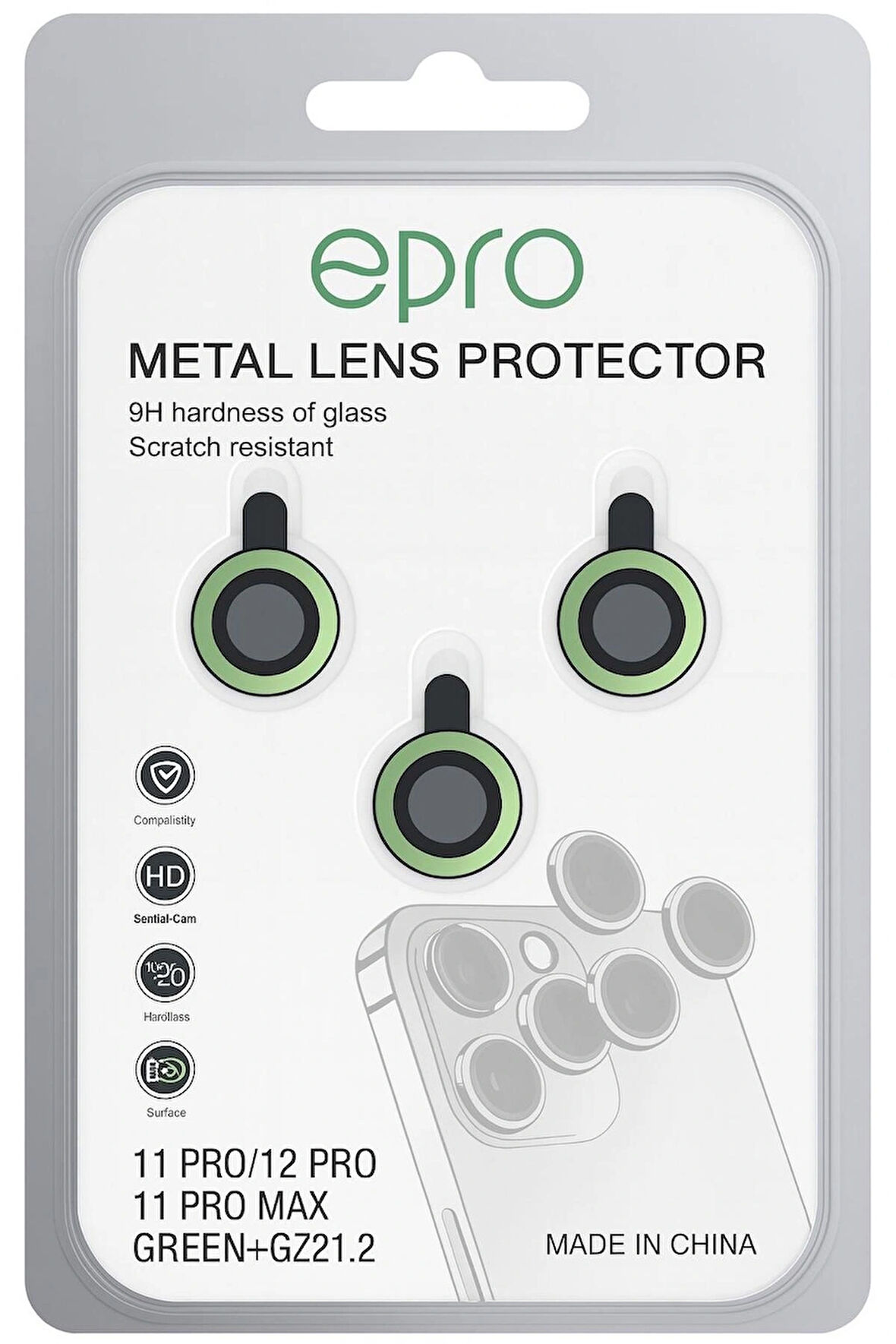 iPhone 11 Pro / 11 Pro Max / 12 Pro Uyumlu Kamera Lens Koruyucu – Yeşil Çerçeveli (Green)