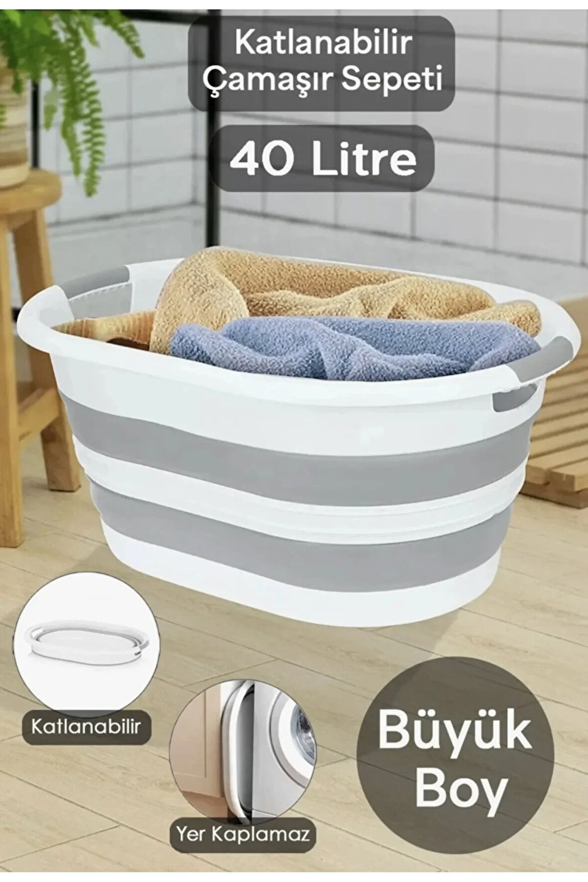 Katlanabilir Silikon Çamaşır Sepeti 40lt