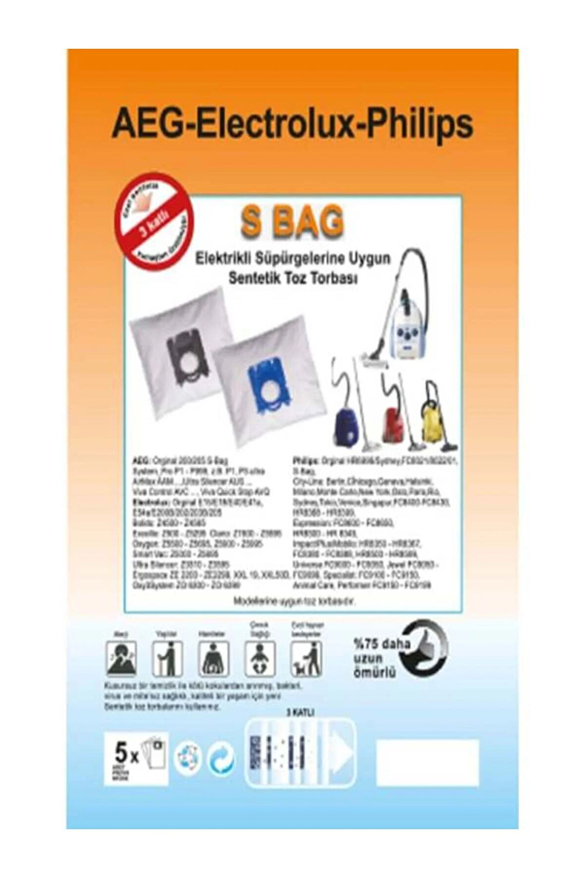 Philips Elektrikli Süpürge Uyumlu Sentetik Bez Toz Torbası 5 ADET